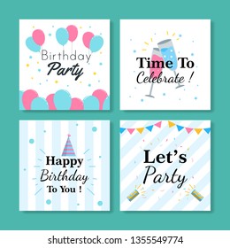 Set of square birthday greeting cards. Vol.5