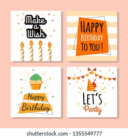 Set of square birthday greeting cards. Vol.4