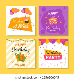 Set of square birthday greeting cards. Vol.16