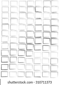 Set of square black watercolor on white background different thickness, transparency and shape.