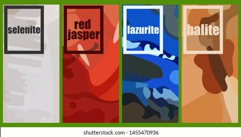 Set of square brochures with the image of the surface of the four minerals. Rectangle template brochure, report, catalog, magazine. Abstract background. Vector illustration.