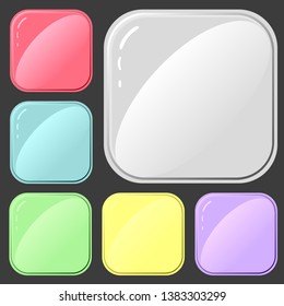 Set of square buttons for design of applications or websites.
Isolated sign with shadow in pastel palette on black background. Vector drawing.
