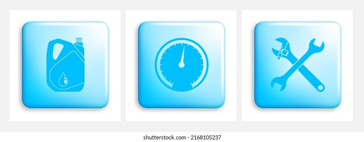 Set of square buttons with rounded corners depicting car workshop tool. Element for the design of web pages and interface. Vector isolated on white background