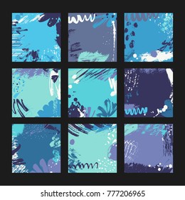 Set of square cards with abstract hand painted texture. Greeting card templates or social media backgrounds.