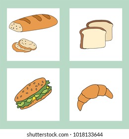 Set of square cards with bakery. Good design for recipes, T-shirts, cards, posters, etc.