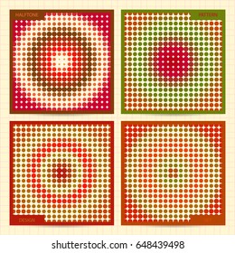 Set of square cards with halftone patterns in red colors. Vector business templates for flyer, card, brochure, cover, etc.