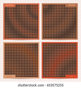 Set of square cards with halftone patterns in brown colors. Vector business templates for flyer, card, brochure, cover, etc.