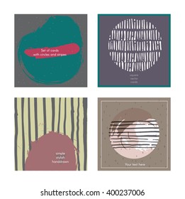 Set of square cards, handdrawn, decorated with liquid ink brush splashes, blots, stripes, strokes and spots. Isolated on white background vector branding illustration, stylish, with imperfect parts.