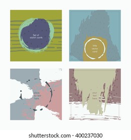 Set of square cards, handdrawn, decorated with liquid ink brush splashes, blots, stripes, strokes and spots. Isolated on white background vector branding illustration, stylish, with imperfect parts.