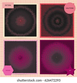 Set of square cards size with halftone patterns in pink colors. Vector business templates for flyer, card, brochure, cover, etc.