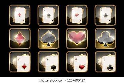 Set of square casino icons.   
