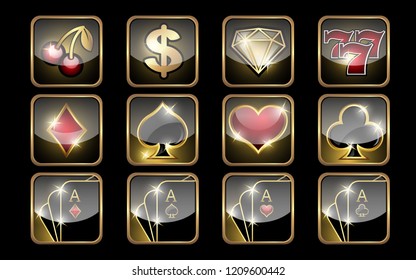 Set of square casino icons.   