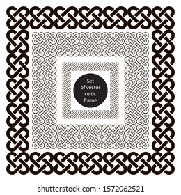 Set of square celtic vector frames. Stencil celtic knot for print. Ethnic ornament for design. Vector stock illustration.