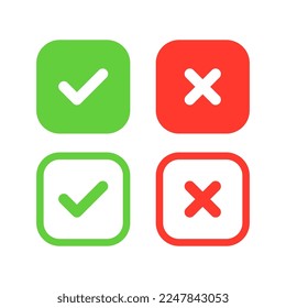 Set of Square Check Marks and X Marks