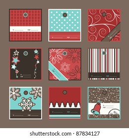 Set Of Square Christmas Gift Tags, Vector