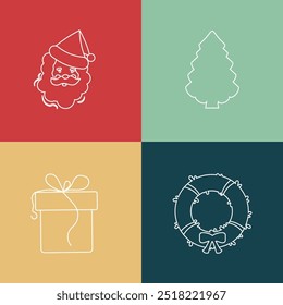 Set of square Christmas icons. Vector line design.