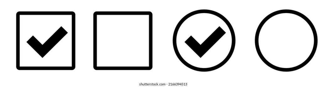 Set of square and circle checkbox icons. Vector.