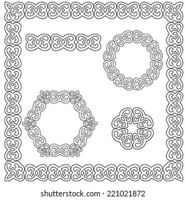 set of square and circular ornament with ancient elements, illustration, vector 
