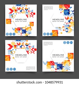 Set of square color brochures, book template with geometric elements