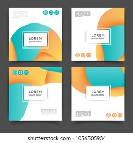 Set of square color brochures, book template with abstract lines and waves