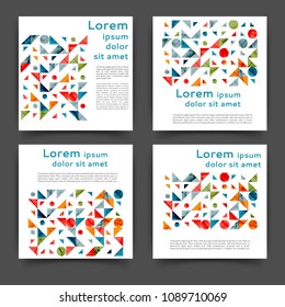 Set of square color brochures, book template with geometric elements