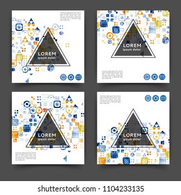 Set of square color brochures, book template with geometric elements