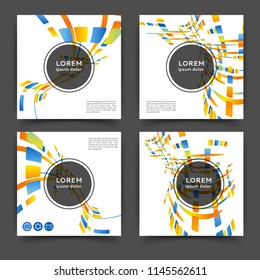 Set of square color brochures, book template with geometric elements