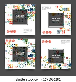 Set of square color brochures, book template with geometric elements