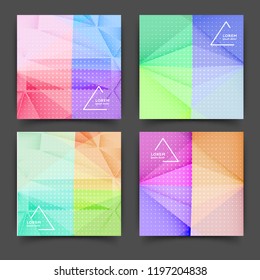 Set of square color brochures, book template with abstract gradient background