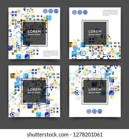 Set of square color brochures, book template with geometric elements