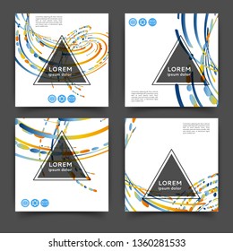 Set of square color brochures, book template with geometric elements
