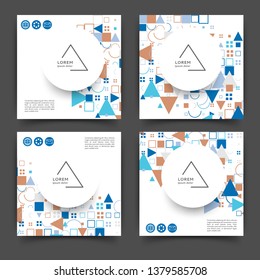Set of square color brochures, book template with geometric elements