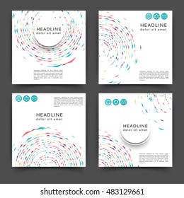 Set of square color brochures, book template with geometric elements 
