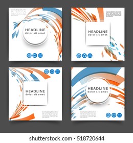 Set of square color brochures, book template with geometric elements 