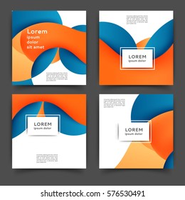 Set of square color brochures, book template with abstract lines and waves