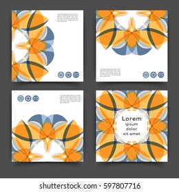 Set of square color brochures, book template with floral background