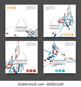 Set of square color brochures, book template with geometric elements 