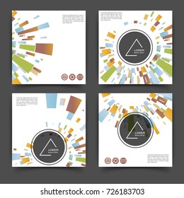 Set of square color brochures, book template with geometric elements