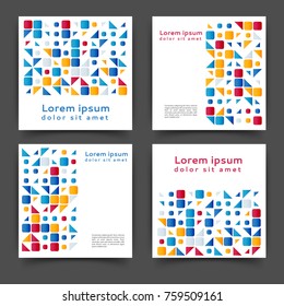 Set of square color brochures, book template with geometric elements