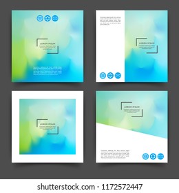 Set of square color brochures, books template with abstract blurred background