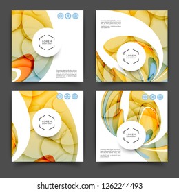 Set of square color brochures, books template with abstract lines and waves