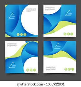 Set of square color brochures, books template with abstract lines and waves