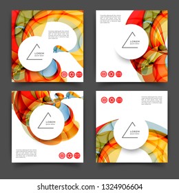 Set of square color brochures, books template with abstract lines and waves