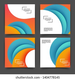 Set of square color brochures, books template with abstract lines and waves
