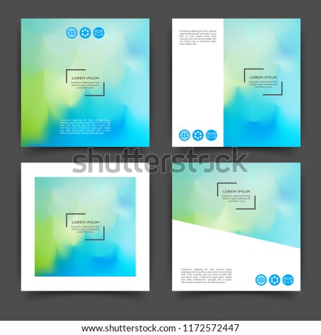 Set of square color brochures, books template with abstract blurred background