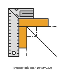 Set square color icon. Angle measurement. Ruler with angle bar. Isolated vector illustration