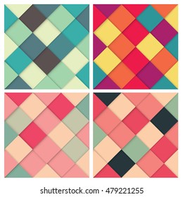 Set of square colorful retro background with stylish colors, vector illustration