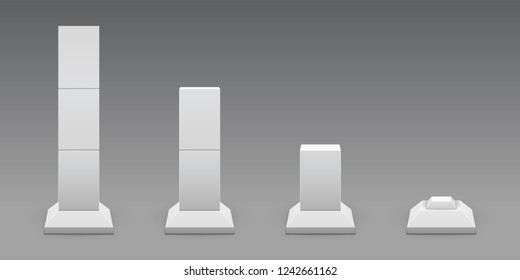 Set of square concrete footings in perspective. Vector illustration for colored, white or transparent background. Reinforced concrete pillars. Bridges, roads or buildings construct elements.