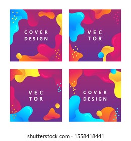 Set of square cover templates with fluid shapes in gradient pink colors. Abstract geometric backgrounds with liquid vibrant gradient shapes. Trendy futuristic design. Vector illustration