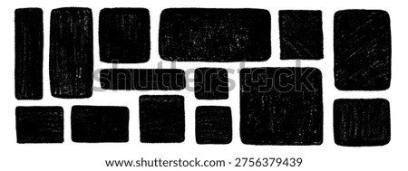 Set of square crayon boxes. Black colored hand-drawn rectangle frames isolated on white backdrop